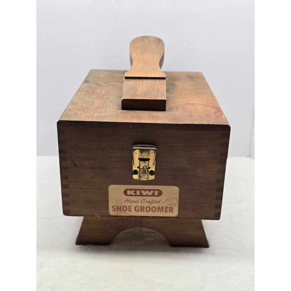 Kiwi Hand Crafted Wood Shoe Groomer Valet Box Vintage Polish Kit Brown OS